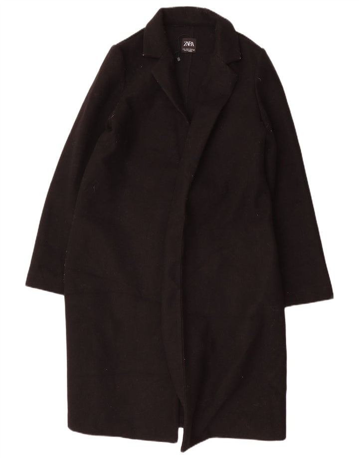 ZARA Åben overfrakke til kvinder UK 14 Medium Sort Polyester