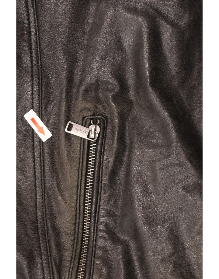 Mustang Herre Læder Racer Jakke UK 44 2XL Sort Læder