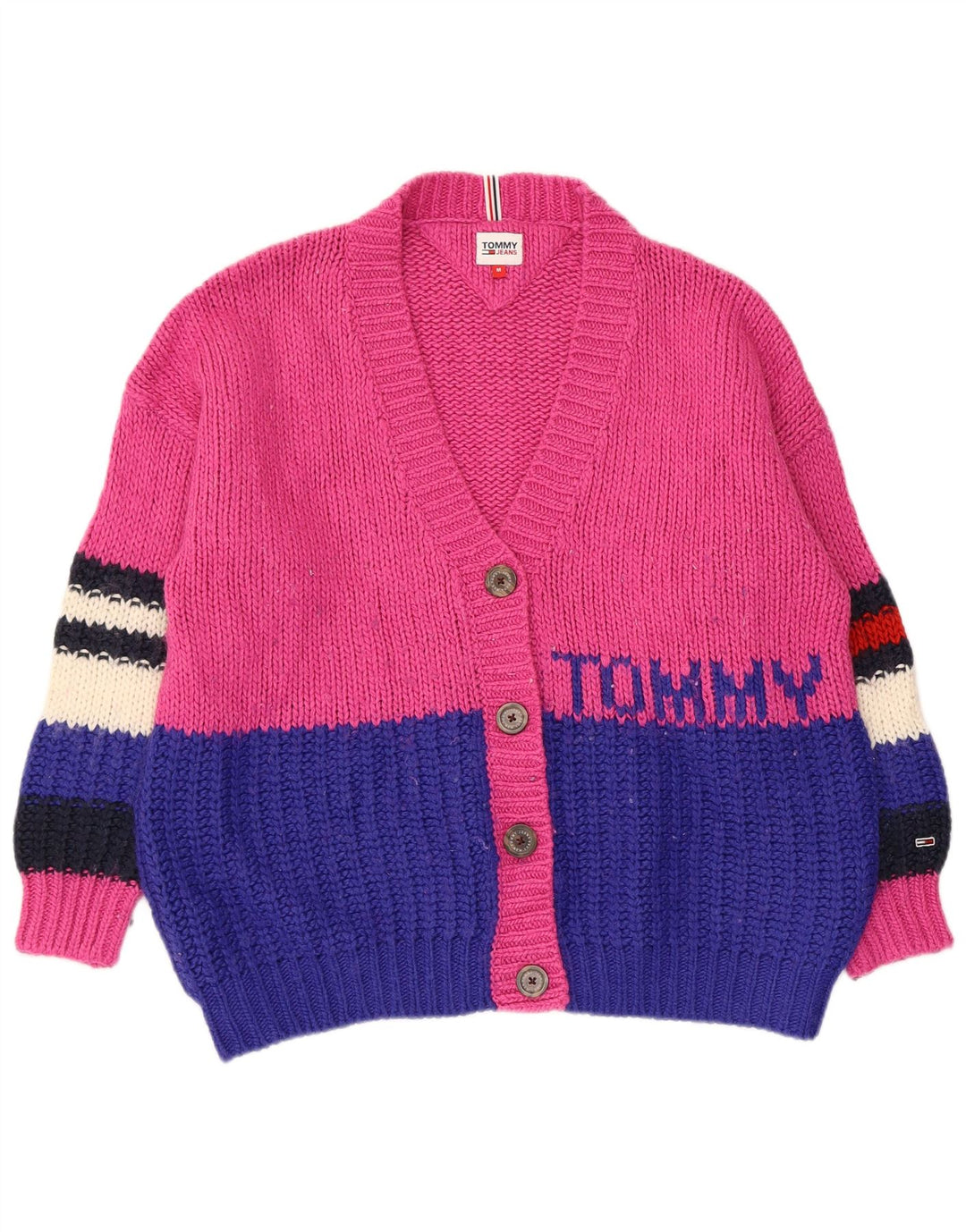 Tommy Hilfiger Grafisk cardigan sweater til kvinder UK 14 Medium Pink