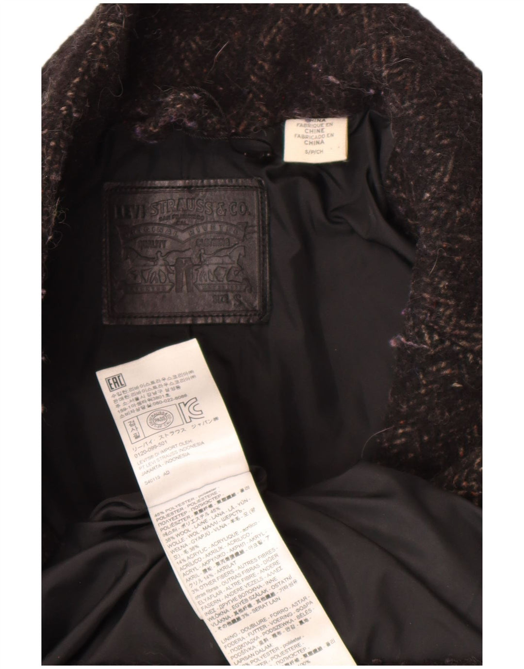 Levi's oversize overfrakke til kvinder UK 10 Lille sort sildebenspolyester