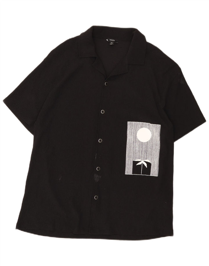 Reiss Herre grafisk kortærmet skjorte 2XL Sort Polyester Moderne