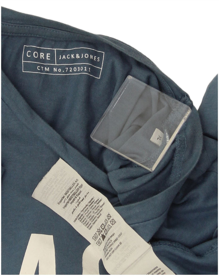 JACK & JONES Herre grafisk T-shirt Top XL Blå Bomuld