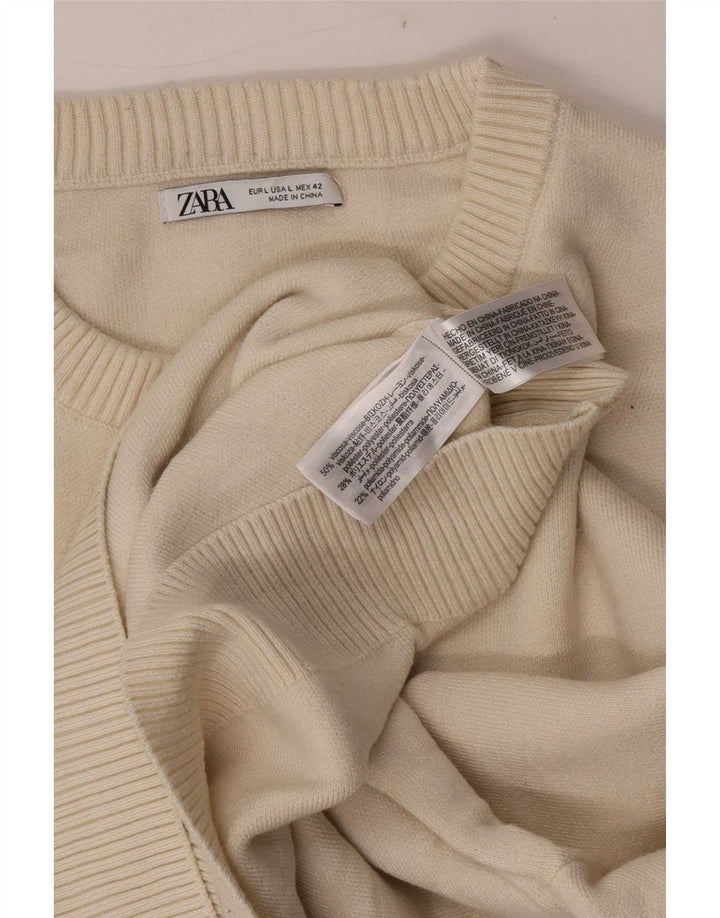 Zara Herre Crew Neck Jumper Sweater Stor Beige Viscose