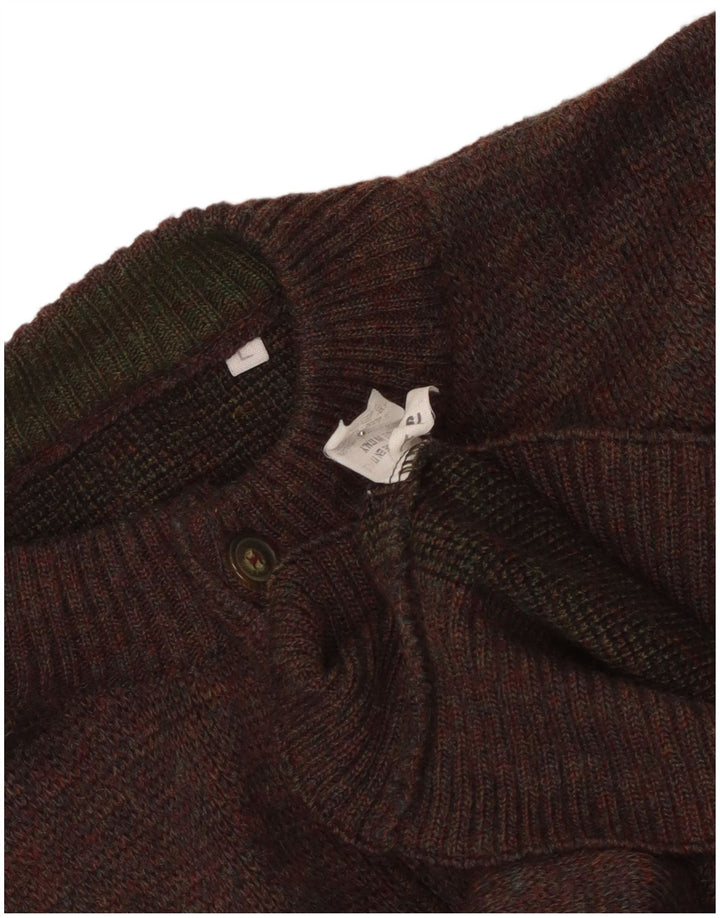 Vintage Herre grafisk knap hals sweater stor brun akryl