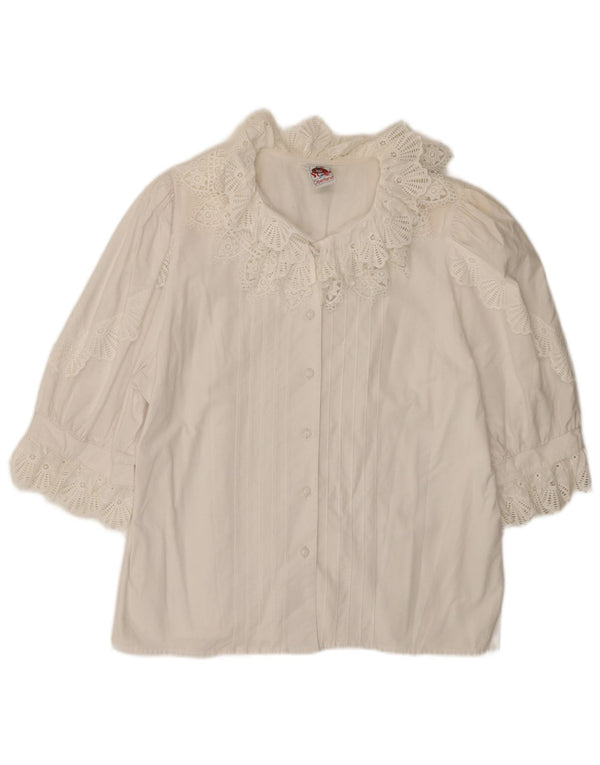 Vintage kortærmet skjortebluse til kvinder EU 44 XL Hvid