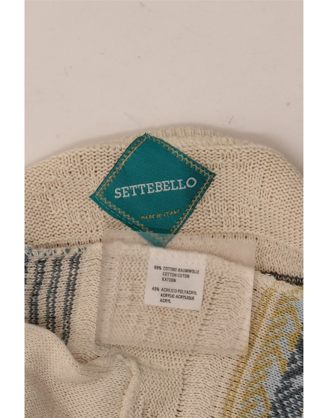 Settebello Herre Cardigan Sweater Large Beige Fair Isle Bomuld