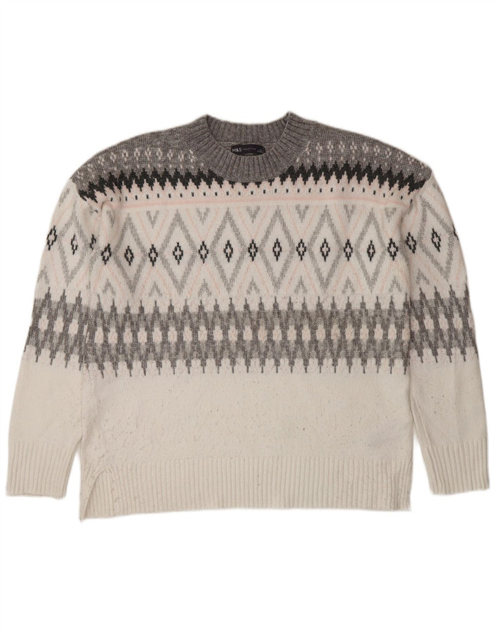 MARKS & SPENCER Womens Crew Neck Jumper Sweater UK 14 Medium White