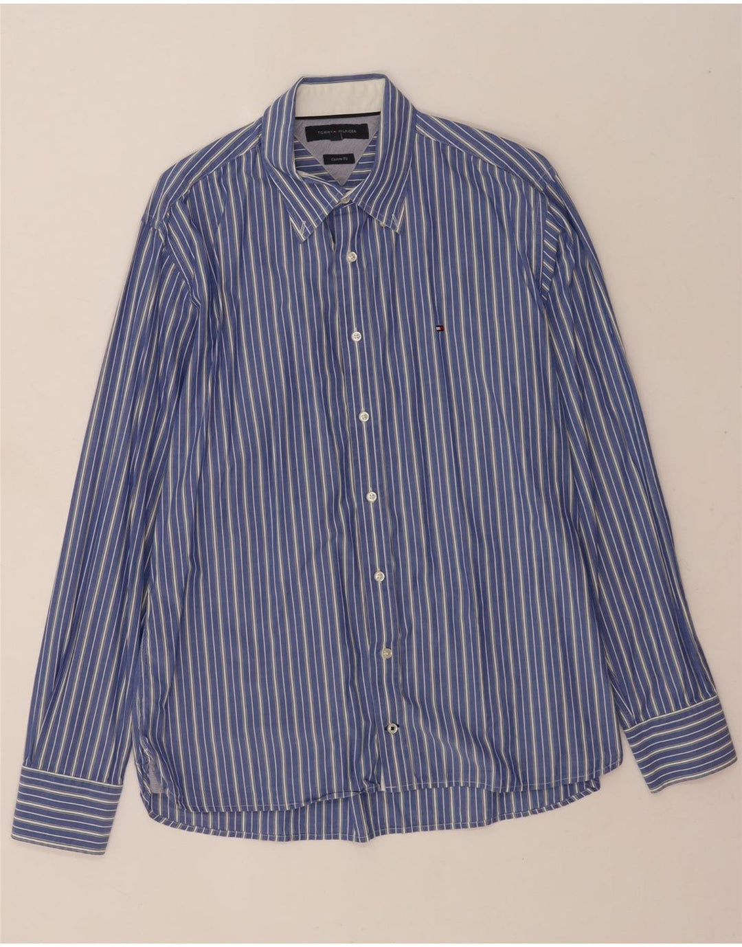 Tommy Hilfiger Herre Custom Fit skjorte Stor blå stribet bomuld