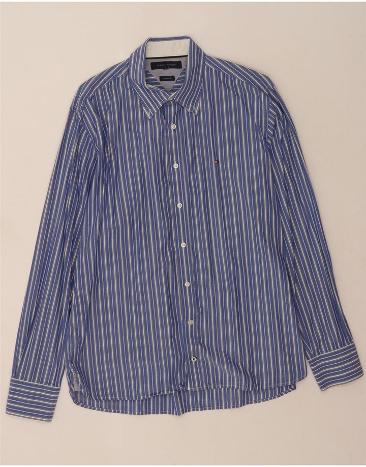 Tommy Hilfiger Herre Custom Fit skjorte Stor blå stribet bomuld