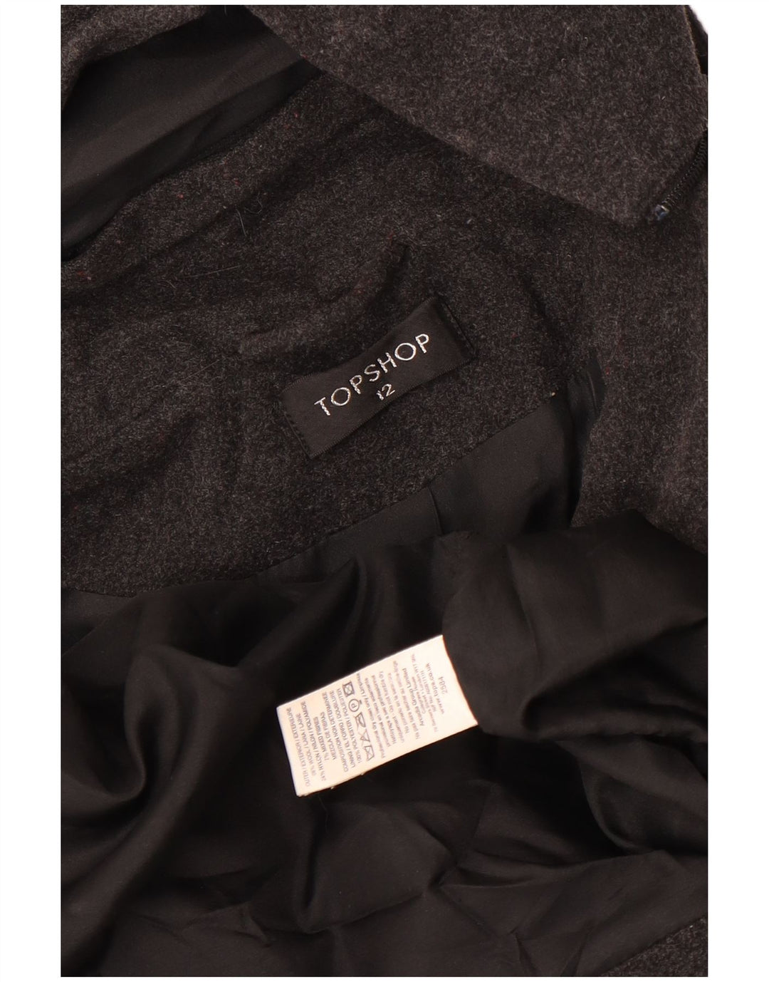 Topshop Dame Hætteoverfrakke UK 12 Medium Grey Flecked Wool