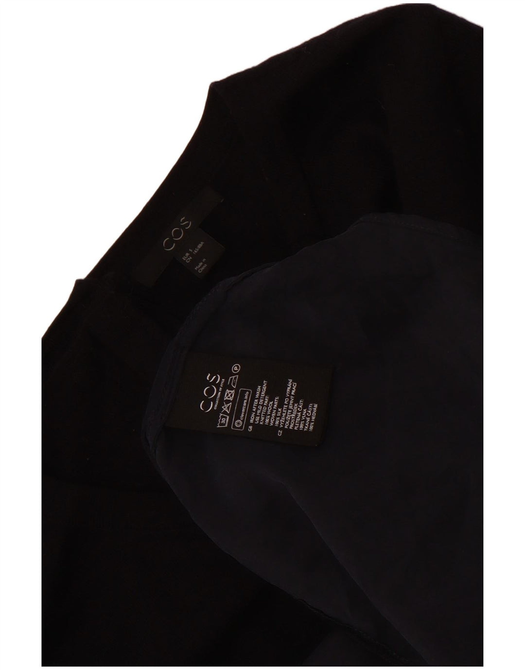 Cos Dame 3/4 ærmet bluse Top UK 10 Small Navy Blue Colourblock Uld