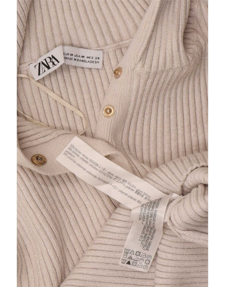 Zara Womens Crop Top Langærmet UK 12 Medium White Viscose