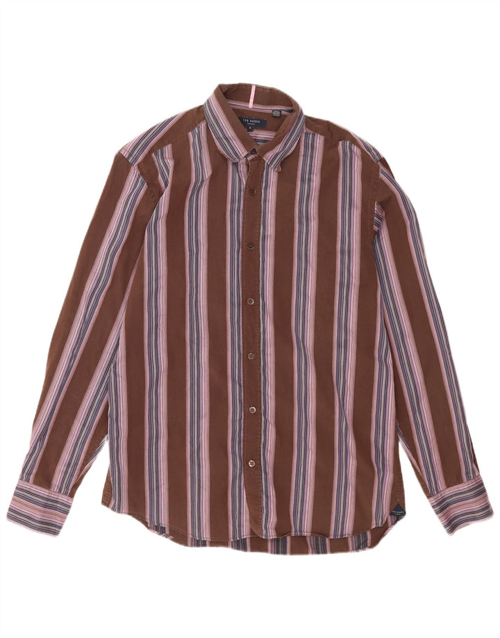 Ted Baker herreskjorte str. 3 Medium brun stribet bomuld