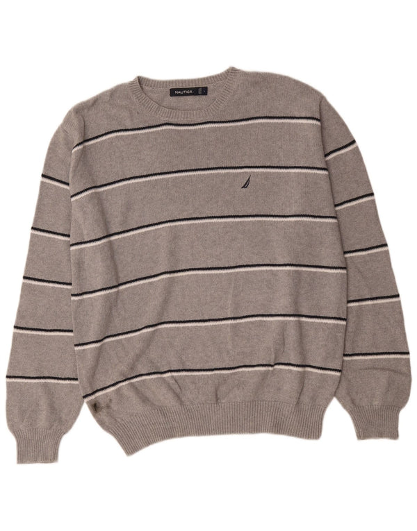 Nautica herre rund hals sweater stor grå stribet bomuld