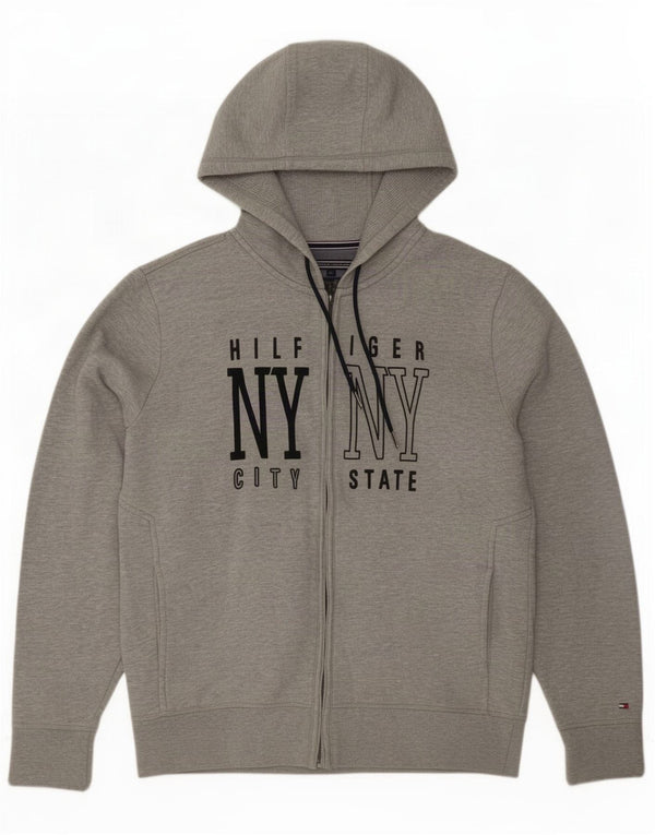 Tommy Hilfiger Herre Vintage Fit Graphic Zip Hoodie Sweater XL Grå Flecked