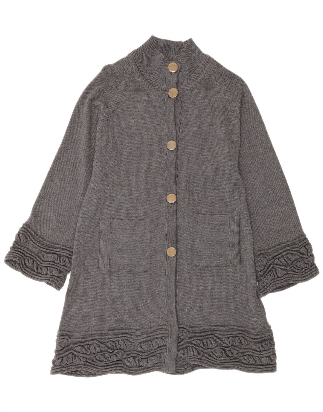 Dame Longline Cardigan Sweater UK 14 Medium Grey Virgin Wool