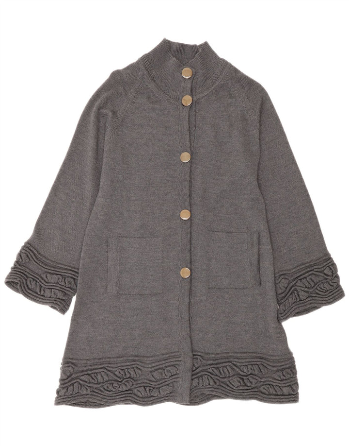 Dame Longline Cardigan Sweater UK 14 Medium Grey Virgin Wool