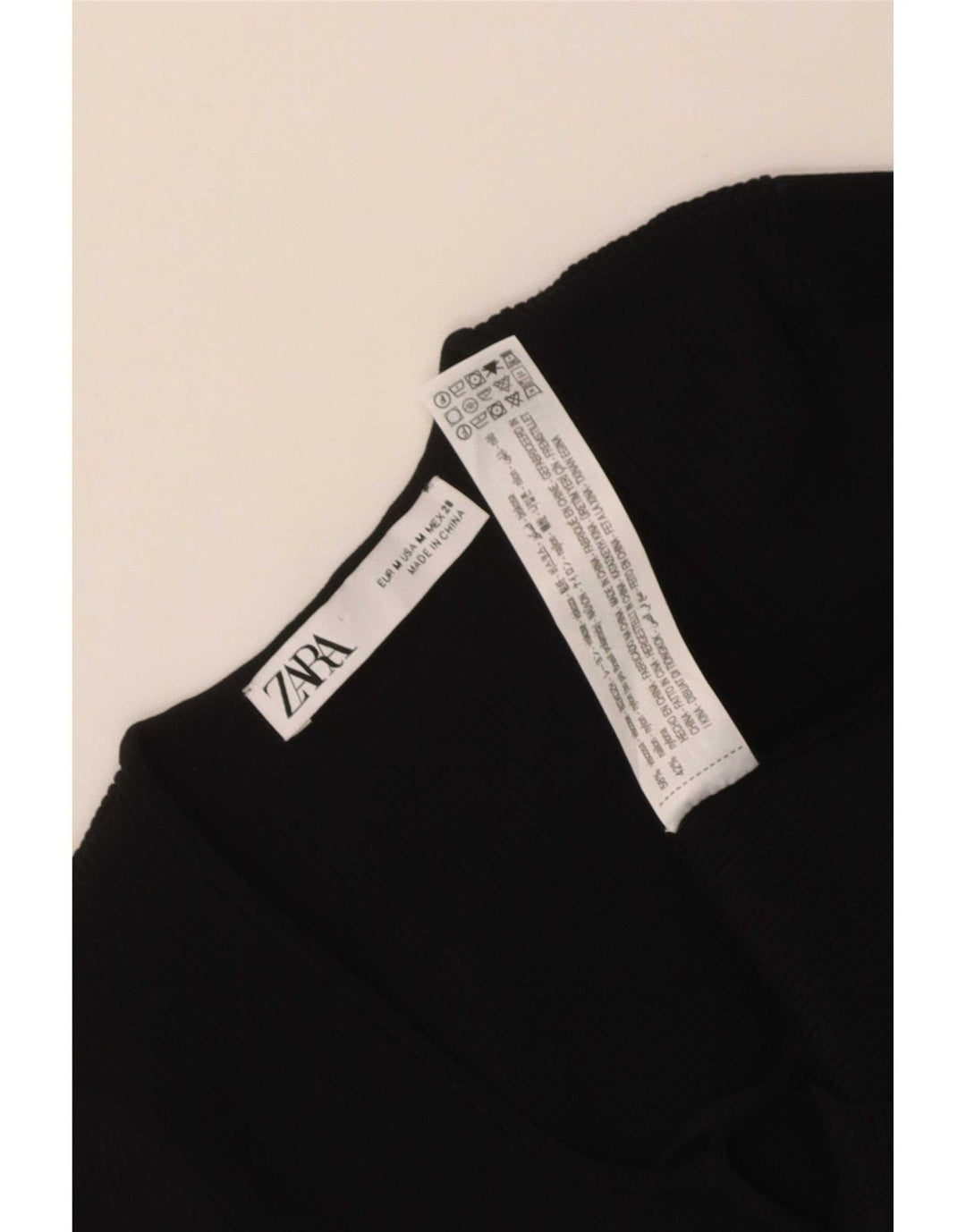 Zara Womens Crop Top Langærmet UK 12 Medium Black Viscose
