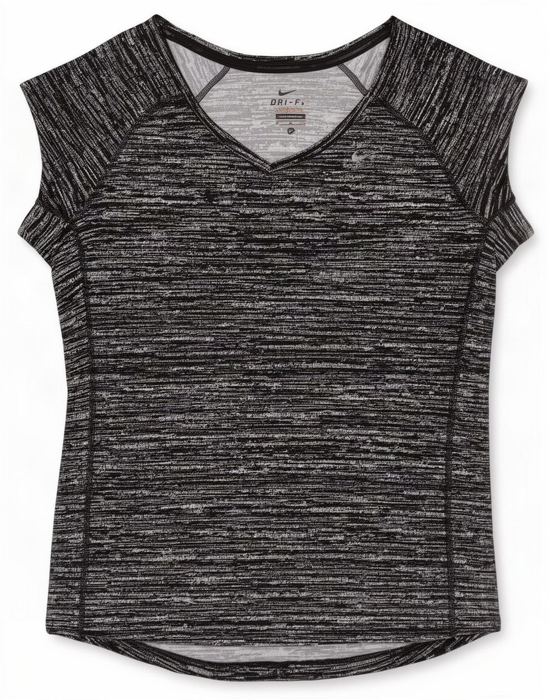 Nike Dame Dri Fit T-Shirt Top UK 12 Medium Sort Flecked Polyester