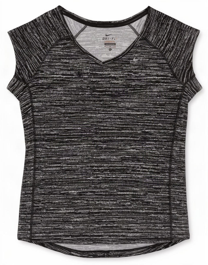 Nike Dame Dri Fit T-Shirt Top UK 12 Medium Sort Flecked Polyester
