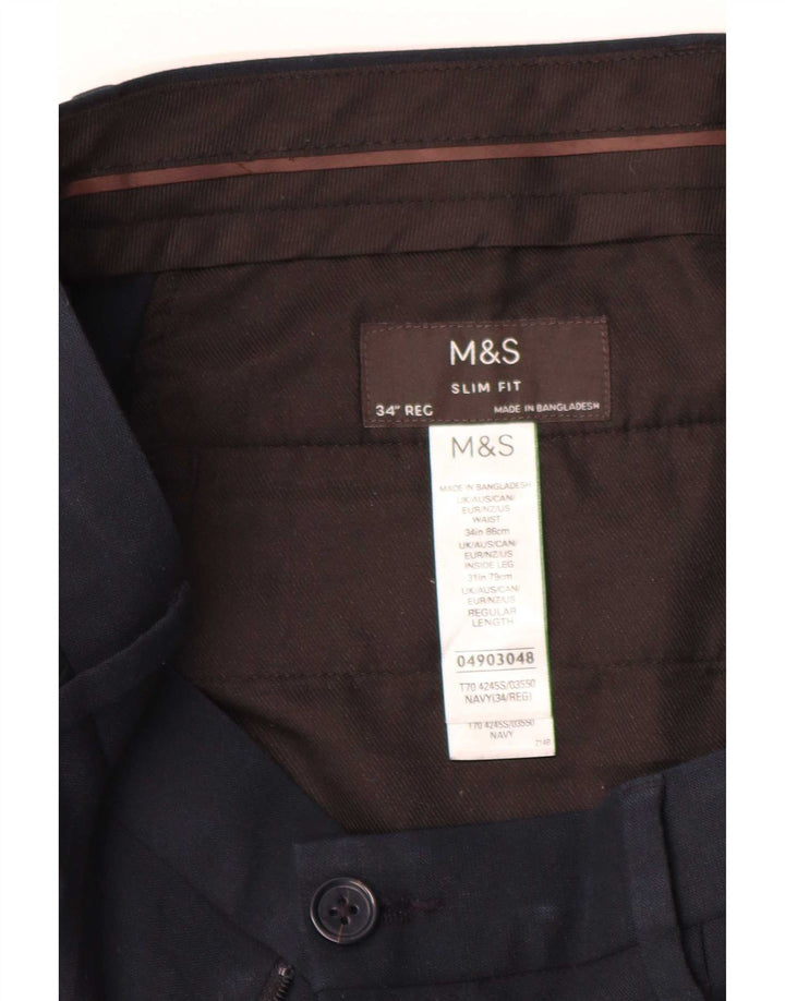 Marks & Spencer Herre Slim Fit Suit Bukser W34 L31 Marineblå polyester