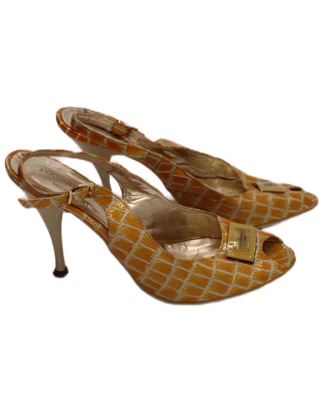 Roccobarocco Slingback hæle til kvinder UK Størrelse 5 Gul Animal Print Designer