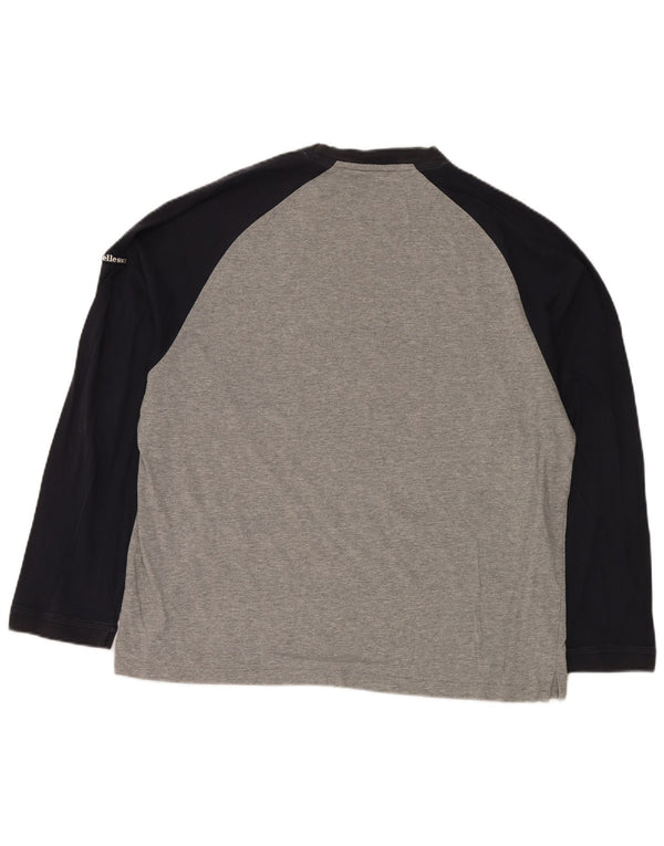 ELLESSE Grafisk Top Langærmet Herre UK 46/48 XL Grå Colourblock Bomuld