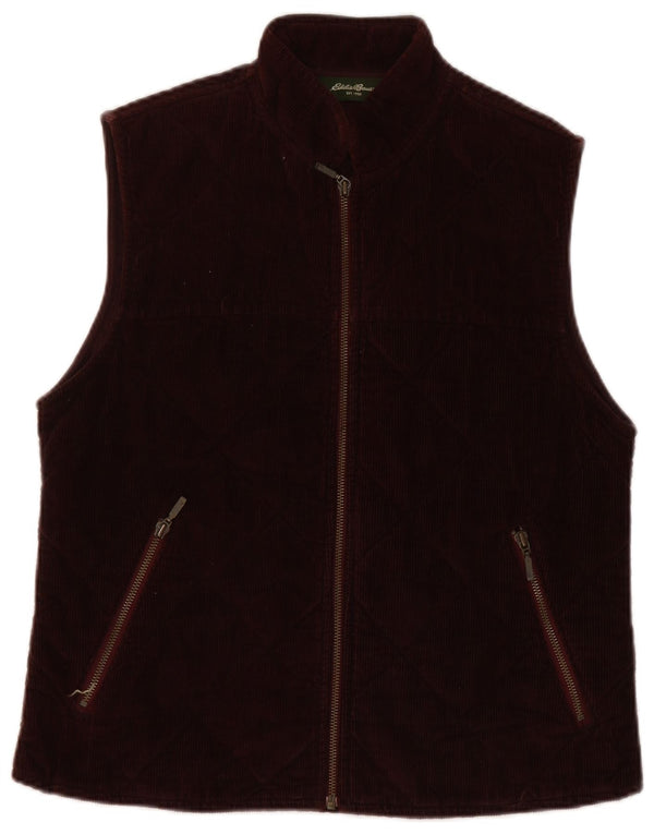Eddie Bauer Dame Quiltet Corduroy Gilet UK 12 Medium Brun Bomuld