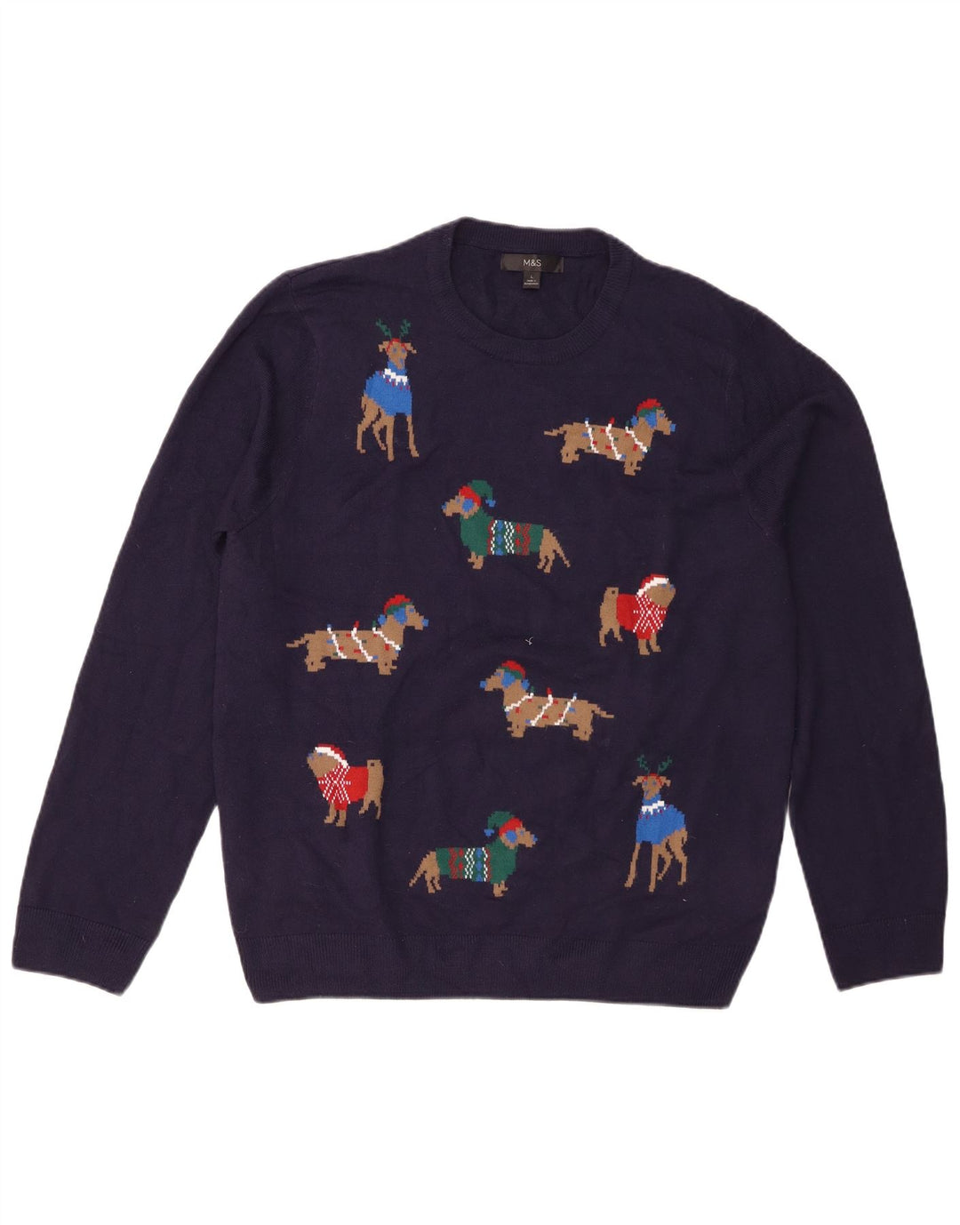 Marks & Spencer Herre sweater med rund hals, stor marineblå Fair Isle