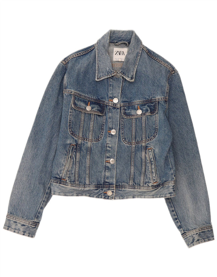 Zara Dame Oversized Denim Jacket UK 10 Small Blue Cotton