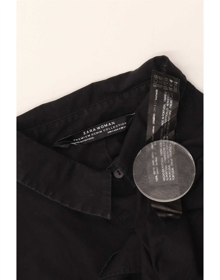 Zara Dame Oversized skjortebluse UK 10 Small Black Bomuld
