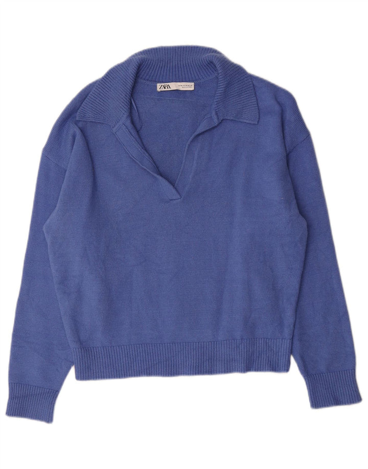Zara Dame Polo Neck Jumper Sweater UK 14 Medium Blue Viscose