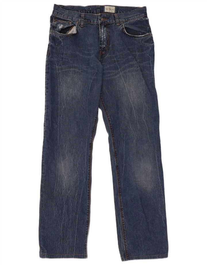 Calvin Klein Herre Distressed Straight Jeans W34 L31 Blå Bomuld
