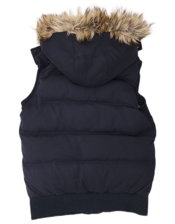 FAT FACE Womens Hooded Oversized Padded Gilet UK 10 Small Navy Blue