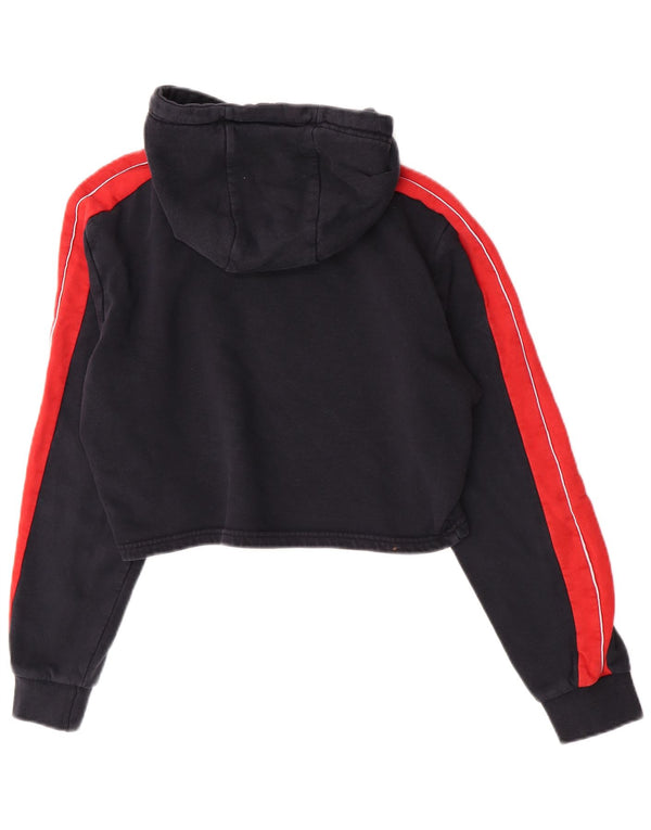 Ellesse Womens Grafisk Crop Hoodie Jumper UK 14 Large Navy Blue Colourblock