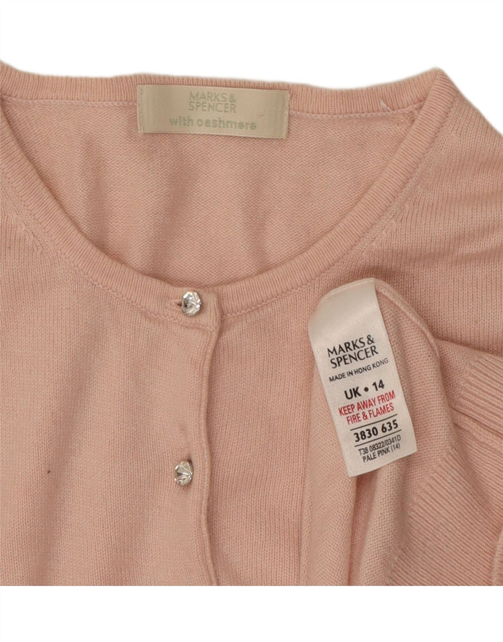 Marks & Spencer Dame Crop Cardigan Sweater UK 14 Medium Pink Viscose