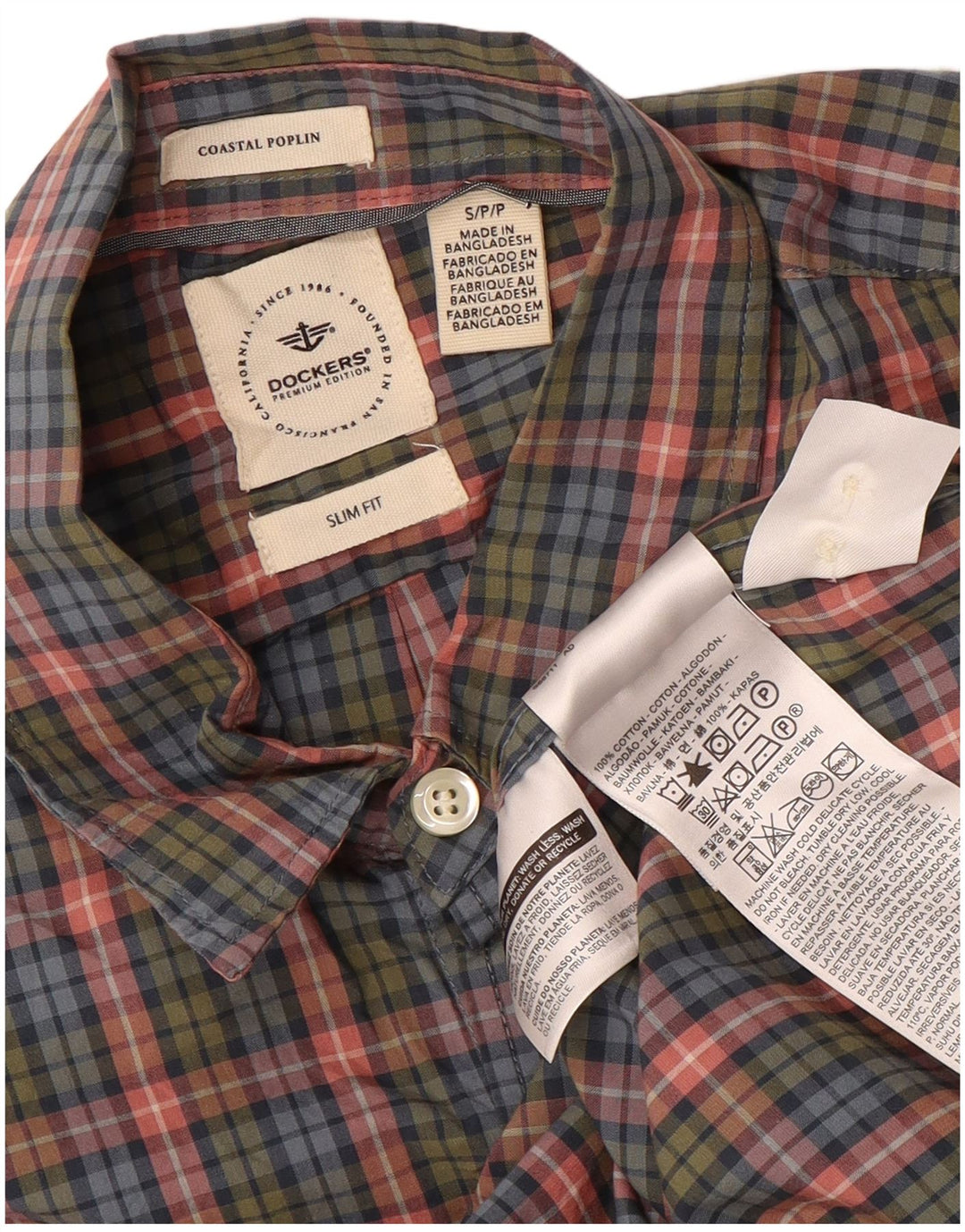 DOCKERS Slim Fit skjorte til mænd Lille flerfarvet ternet bomuld