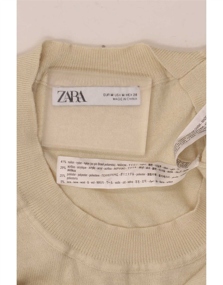 Zara Kortærmet Bluse Top UK 12 Medium Off White Nylon