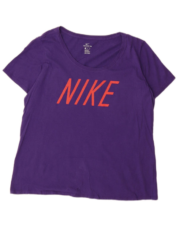 NIKE Dame atletisk snit grafisk T-shirt top UK 18 XL lilla bomuld