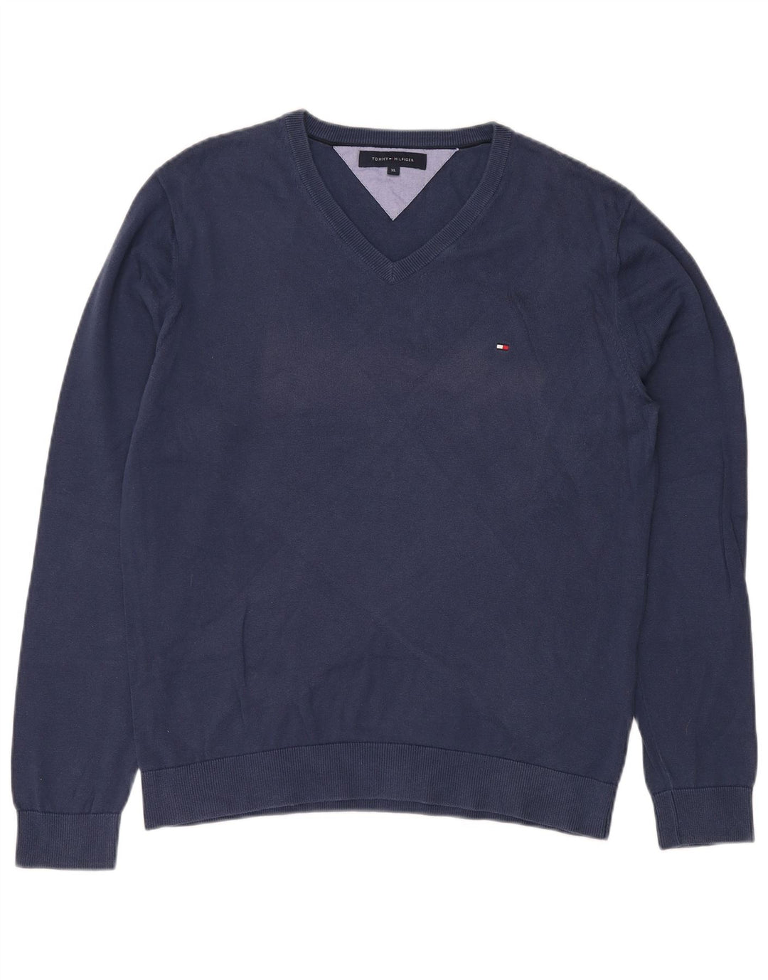 TOMMY HILFIGER Herre V-hals sweater XL marineblå bomuld