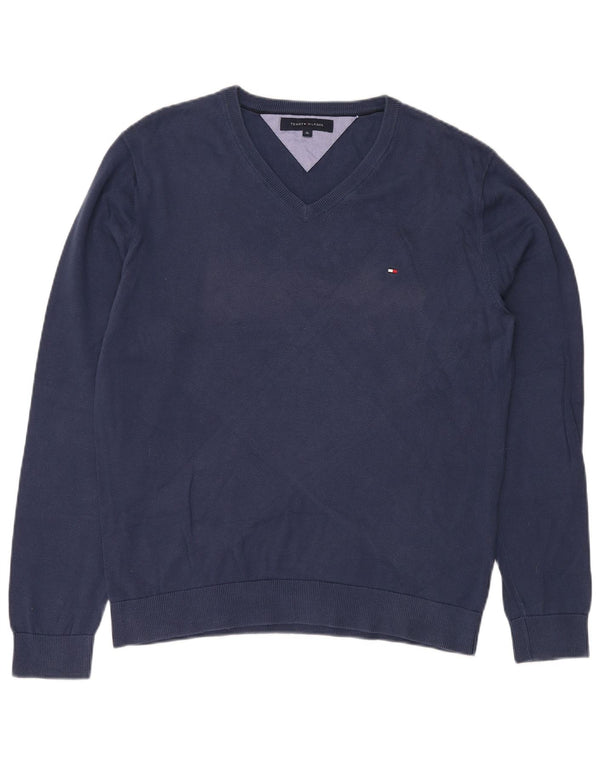 TOMMY HILFIGER Herre V-hals sweater XL marineblå bomuld