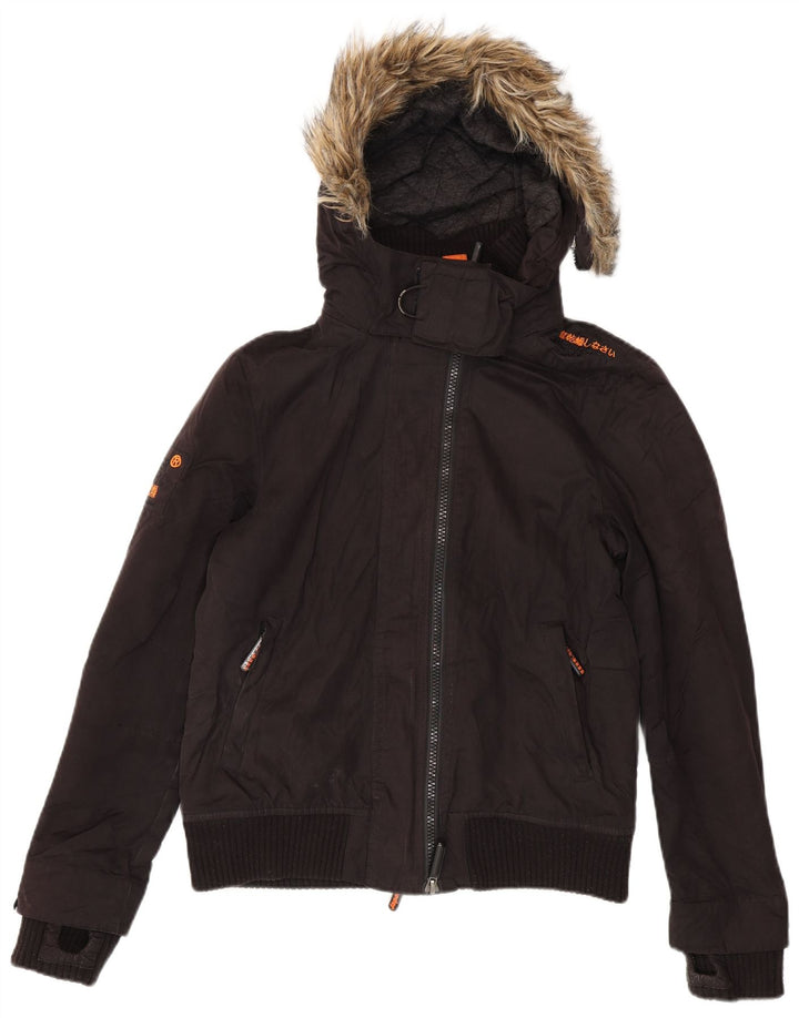 Superdry Womens The Windbomber Hooded Bomber Jacket UK 16 Large Black