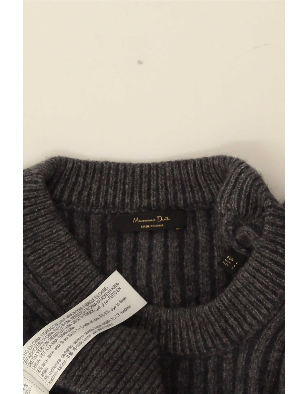 Massimo Dutti Dame Crew Neck Jumper Sweater UK 16 Large Grey Wool
