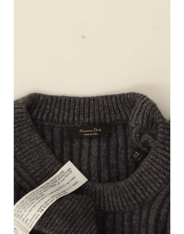 Massimo Dutti Dame Crew Neck Jumper Sweater UK 16 Large Grey Wool