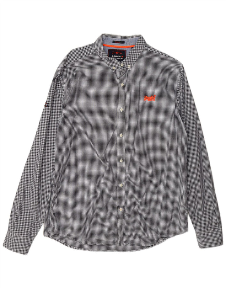 Superdry herre Regular Fit skjorte XL marineblå Gingham Cotton
