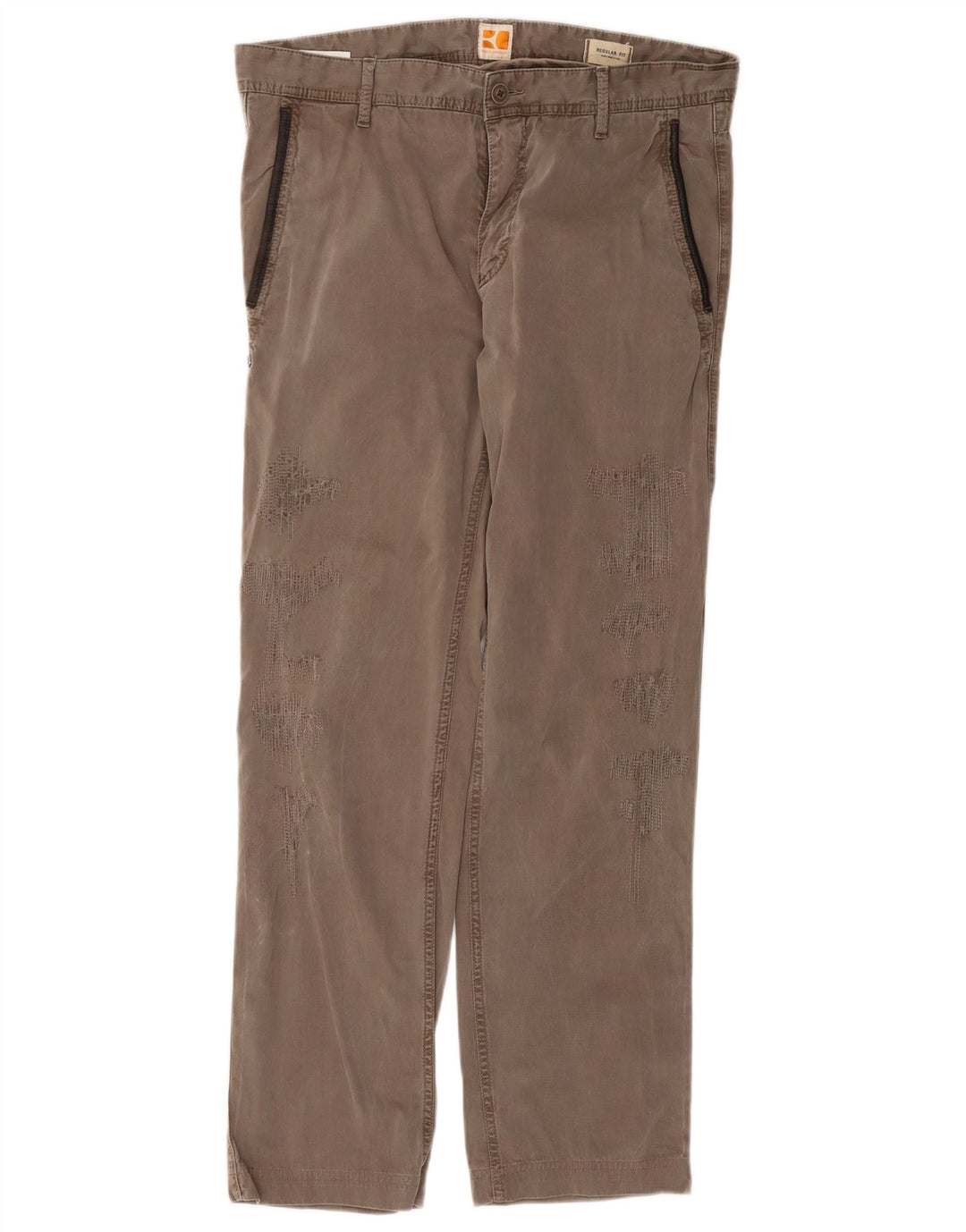 HUGO BOSS Distressed Chino-bukser til mænd IT 48 Medium W32 L31 Brun