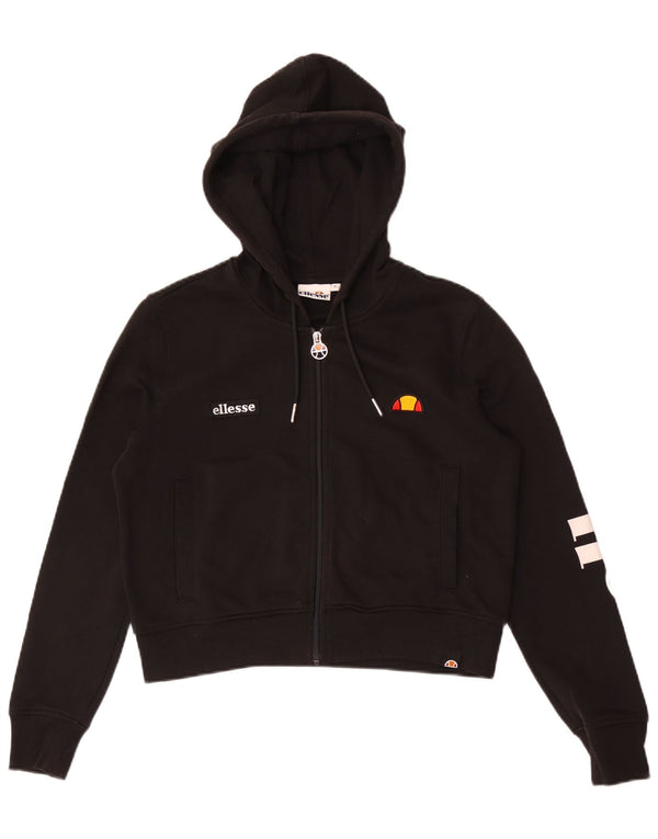 Ellesse Womens Crop Graphic Zip Hoodie Sweater UK 10 Small Black Bomuld