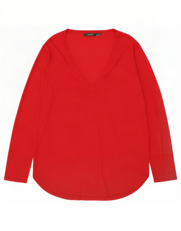Ralph Lauren Dame Top Langærmet UK 20 2XL Rød Silke