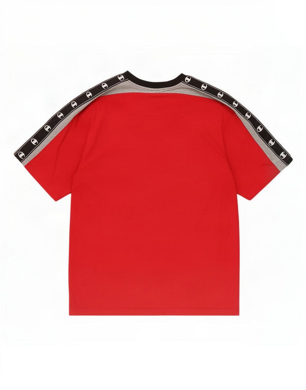 Champion Herre Grafisk T-Shirt Top Stor Rød Colourblock Bomuld