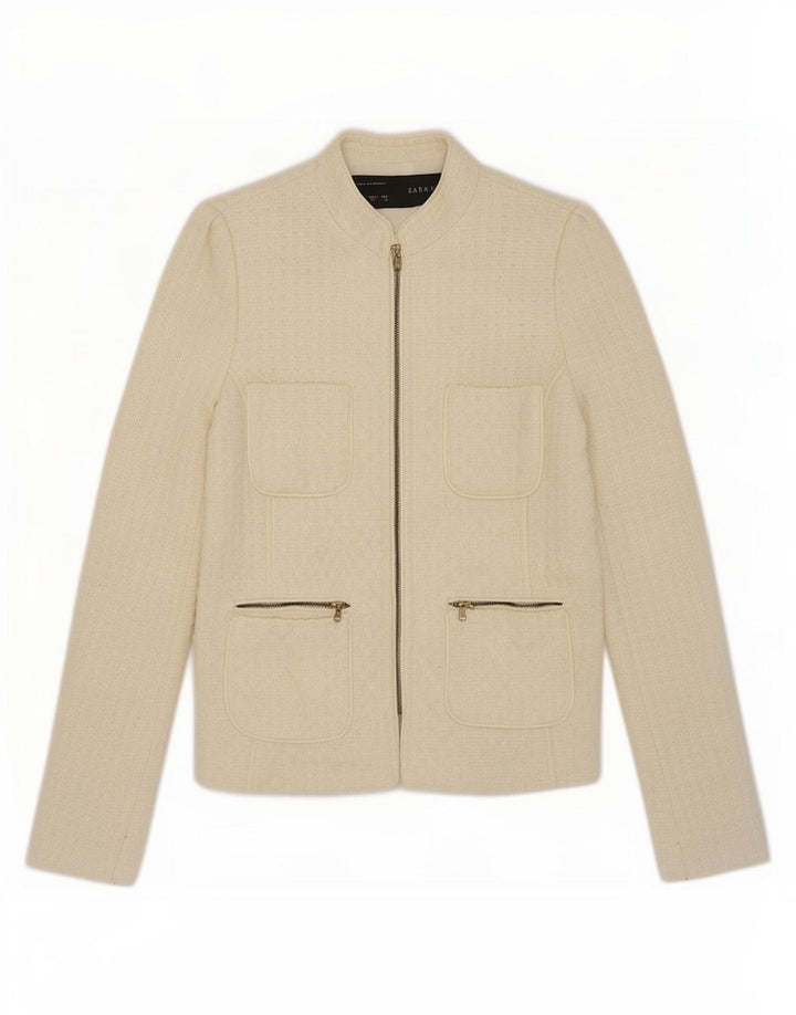 Zara Dame Blazer Jacket UK 12 Medium Off White Akryl